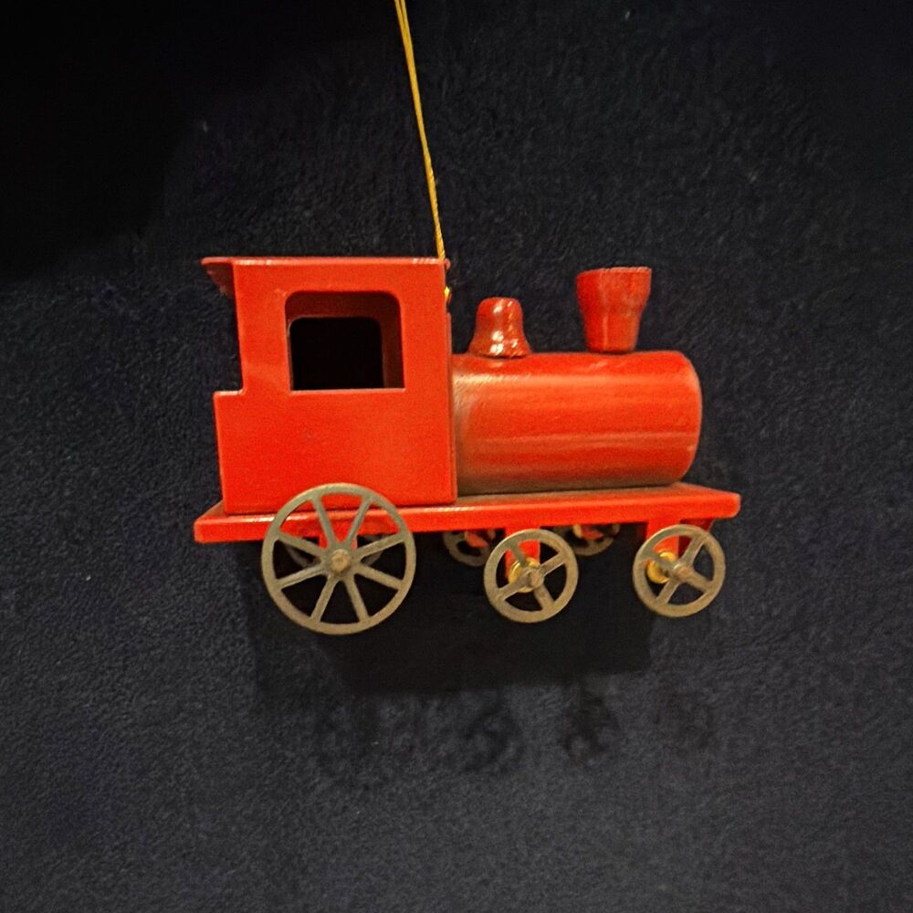 Red Wood & Metal Train Locomotive Hanging Christmas Ornament Made in Taiwan